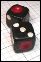 Dice : Dice - 6D Pipped - Black with Red and White Pips Handmade - Dark Ages